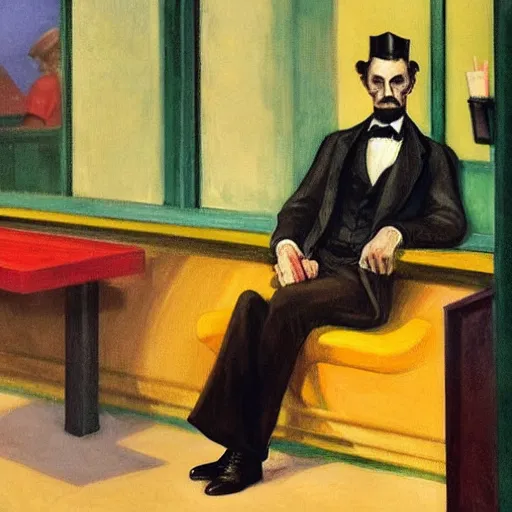 Prompt: Abraham Lincoln at Mc Donalds by Edward Hopper