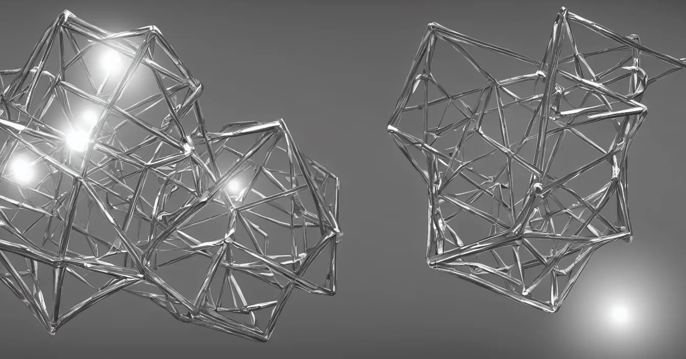 Prompt: Statue of glass tesseract, composed of colofrul mechanical elements, difraction from back light, defocused background with dark room, volumetry scattering into space, rendered in Unreal Engine