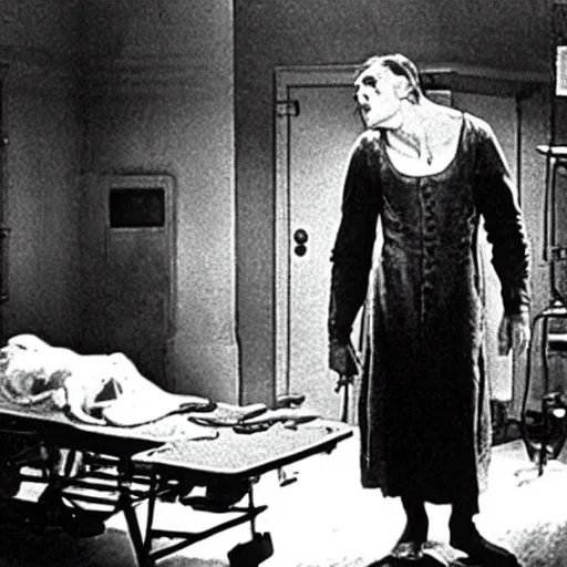 Prompt: frankenstein as an midwife delivering a baby in a hospital realistic 3 5 mm cinematic