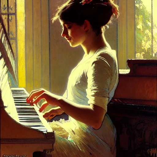 Image similar to cat, playing piano, painting by gaston bussiere, craig mullins, greg rutkowski, alphonse mucha