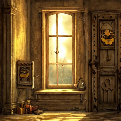 Prompt: a room with one hundred doors with latches, concept art, trending on artstation, highly detailed, intricate, sharp focus, digital art, 8 k