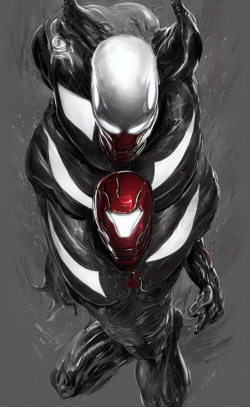 Image similar to venom as ironman, dynamic lighting, photorealistic fantasy concept art, trending on art station, stunning visuals, terrifying, creative, cinematic