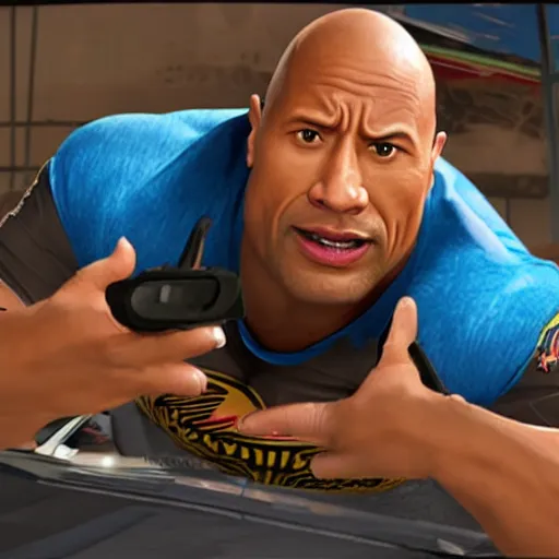 Image similar to dwayne johnson in hotwheels acceleracers