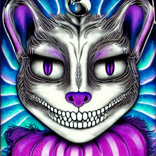 Prompt: psychedelic cheshire cat as phantom of the opera