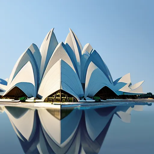 Prompt: futuristic glass lotus temple by buckminster fuller and syd mead, artstation, concept art, intricate contemporary architecture, photo journalism, photography, cinematic, national geographic photoshoot