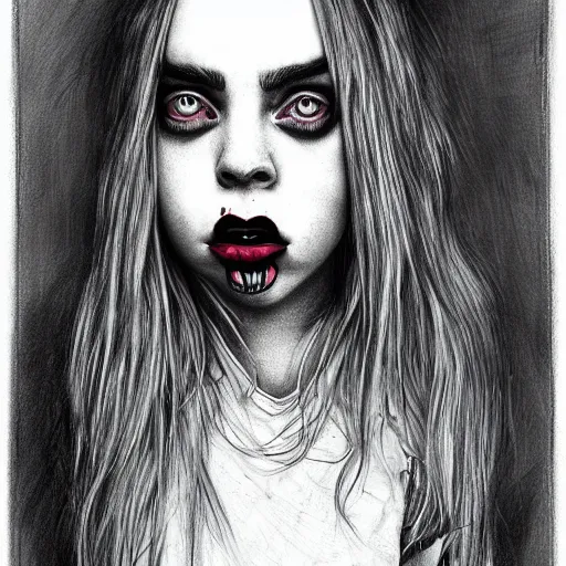 Prompt: grunge drawing of billie eilish by - michael karcz , loony toons style, horror themed, detailed, elegant, intricate