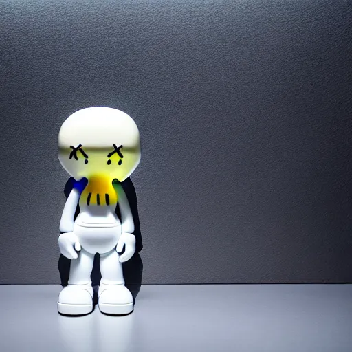 Image similar to an all white art vinyl figure with a microwave oven for a head, in the style of kaws, kidrobot, sket - one x iamretro, kenny wong x pop mart, space molly, frank kozik, guggimon, studio lighting, subsurface diffusion, 8 k - h 7 6 8