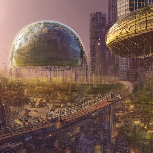 Prompt: a solarpunk domed city, digital art