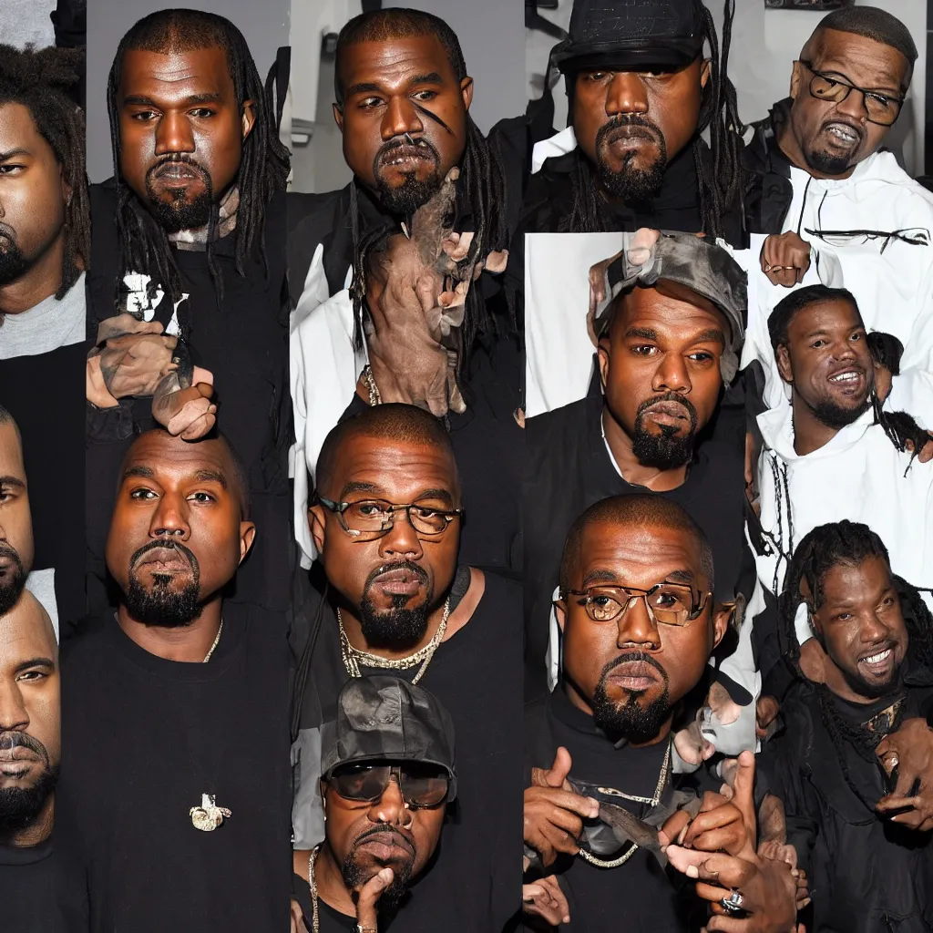 Image similar to kanye west, walter white, kendrick lamar, denzel curry all posing together