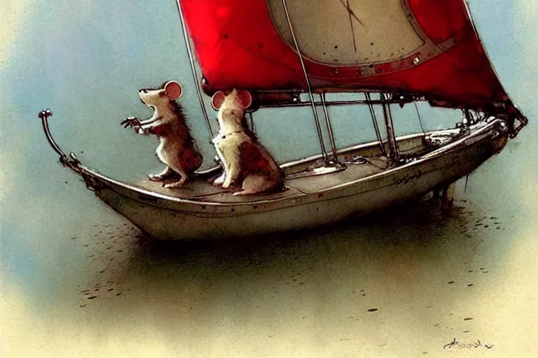 Image similar to adventurer ( ( ( ( ( 1 9 5 0 s retro future robot mouse sailboat house robot. muted colors. ) ) ) ) ) by jean baptiste monge!!!!!!!!!!!!!!!!!!!!!!!!! chrome red