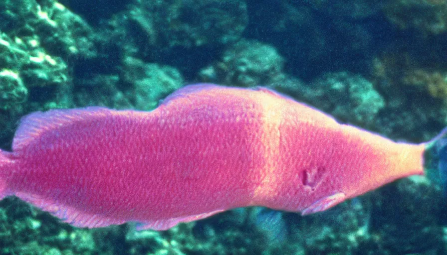 Image similar to 7 0 s movie still of a fish that have an human face, cinestill 8 0 0 t 3 5 mm technicolor, heavy grain, high quality, high detail