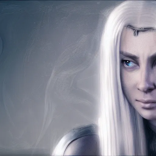 Image similar to 3d render of Galadriel, realistic, artstation