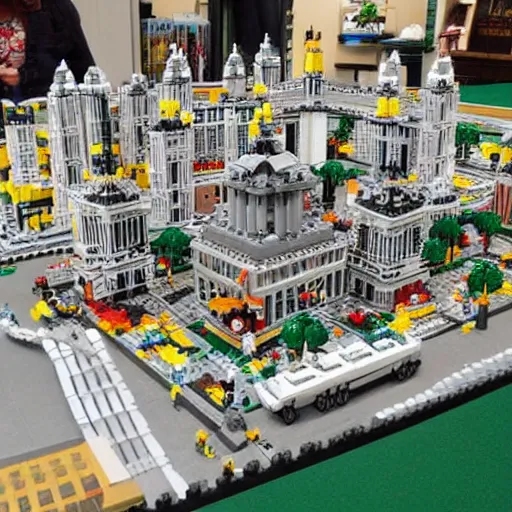 Prompt: large city lego set built entirely out of legos, very intricate and detailed, photorealistic