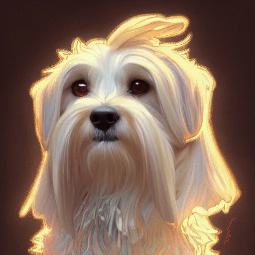 Image similar to beautiful detailed picture of a havanese dog, radiant light, art nouveau, intricate, elegant, highly detailed, my rendition, digital painting, artstation, concept art, smooth, sharp focus, illustration, art by artgerm and greg rutkowski and alphonse mucha