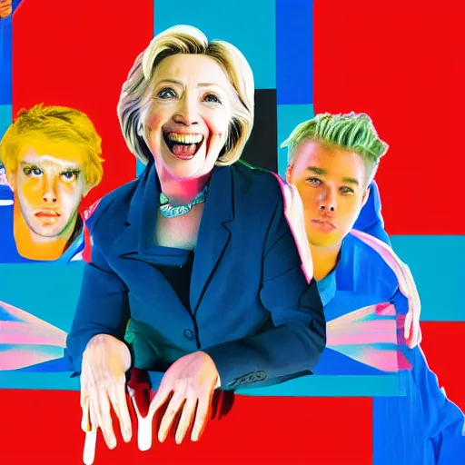 Image similar to brockhampton album cover featuring hillary clinton, high quality, detailed