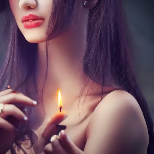 Image similar to beautifull women out of smoke candle, love expression spirit, 8 k, hd,