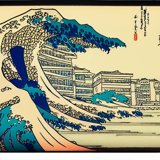 Image similar to Nantes city, Hokusai style