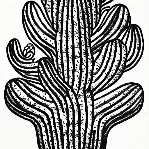 Image similar to tattoo design of a cactus surrounded by aztec symbols, black ink on paper, high - detail, award - winning, 8 k