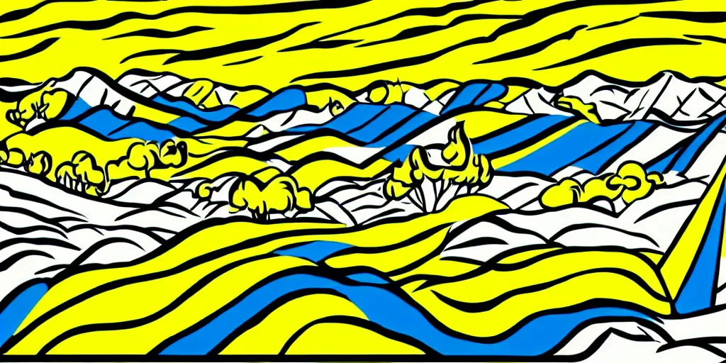 Image similar to pop art landscape illustration in the style of roy lichtenstein