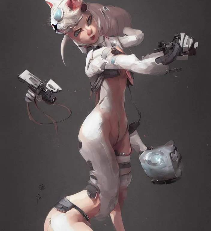 Prompt: anthropomorphic female cat, character art, illustration, digital art painting, trending on artstation, by masamune shirow, by greg rutkowski