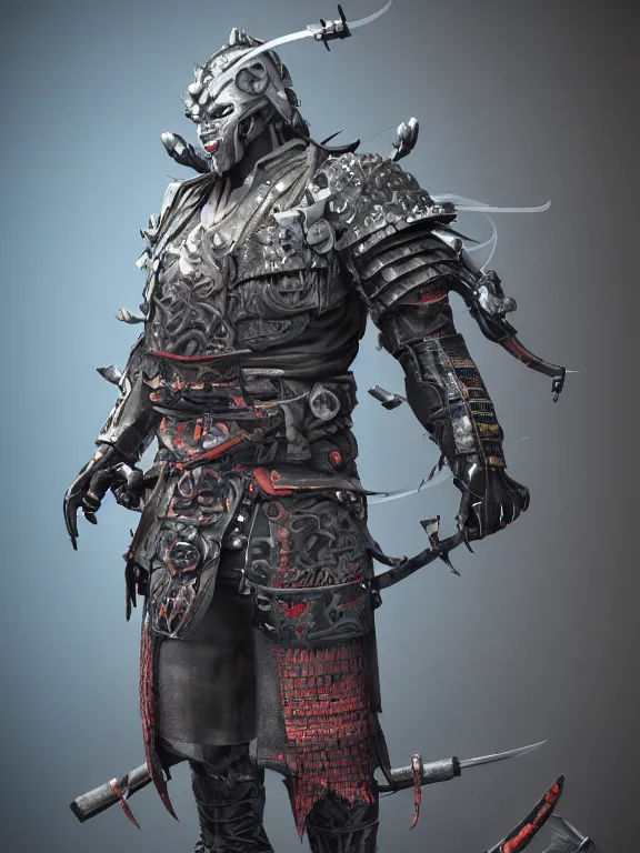 Image similar to full body front view portrait of, cyberpunk druidic ninja samurai, character design, correct anatomy, made in blender, octane render, ray tracing, ultra detailed, fantasy, intricate and highly detailed, with lots of colour, pose, sharp focus,