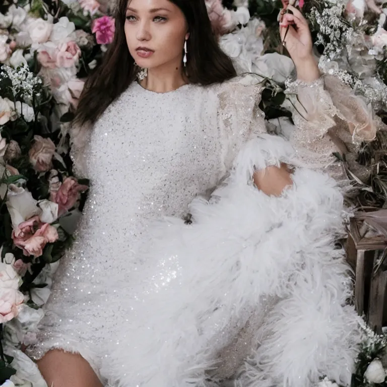 Prompt: a funeral of a beautiful woman in a white beautiful glitter dress, aesthetic, pastel style