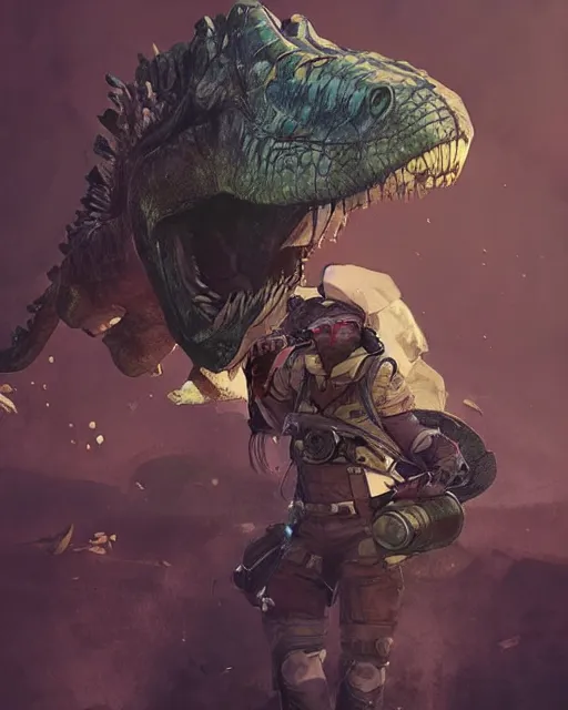 Image similar to Trex as an Apex Legends character digital illustration portrait design by, Brooke Shaden detailed, gorgeous lighting, wide angle action dynamic portrait