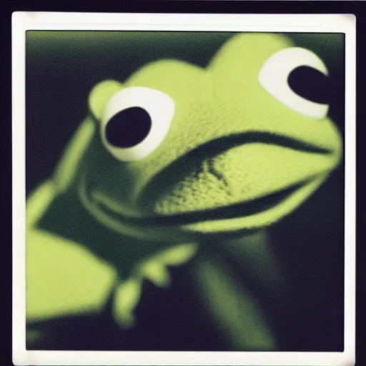 Image similar to Kermit the fish, profile polaroid photo, instax, white frame, by Warhol,