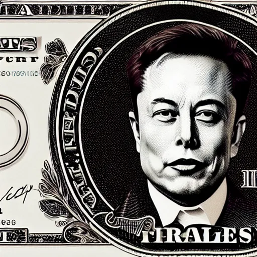 Prompt: the rare minted $ 1 7 0 bill with president elon musk printed on it