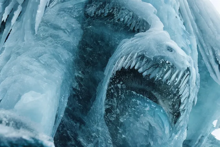 Image similar to vfx movie scene writhing ice leviathan closeup by emmanuel lubezki