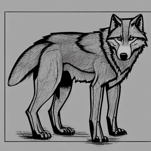 Image similar to wolf template base lineart, little detail, full-body view, simple, no color, coloring book style, high quality, HD, 8K