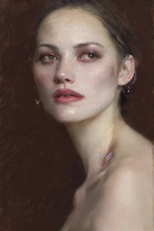 Image similar to Richard Schmid and Jeremy Lipking and Roberto Ferri full length portrait painting of a young beautiful woman