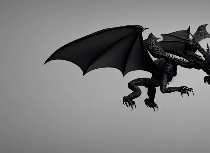 Image similar to A flying black dragon, 3d render, detailed, blender, cinematic