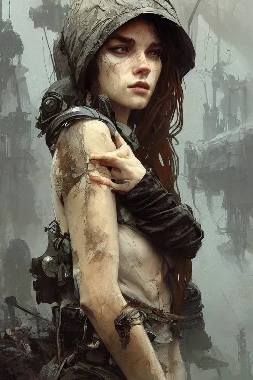 Prompt: A full portrait of a beautiful post apocalyptic Czech explorer, intricate, elegant, highly detailed, digital painting, artstation, concept art, smooth, sharp focus, illustration, art by Krenz Cushart and Artem Demura and alphonse mucha