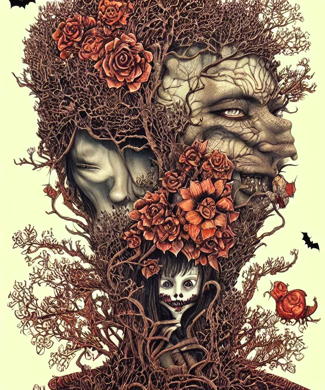 Image similar to portrait painted in jacek yerka style drawn by vania zouravliov and takato yamamoto, inspired by halloween, intricate acrylic gouache painting, high detail, sharp high detail, artstation