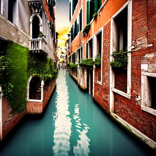 Image similar to photo of overgrown venice in ruins, highly detailed, 8 k, hdr, close up, smooth, sharp focus, high resolution, award - winning photo