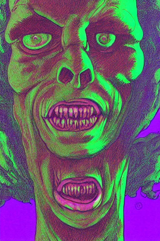 Prompt: hallucinogenic draconian,in the style of Richard Corben and Eva Widermann and David A. Cherry,trending on artstation, spectral lighting closeup view,Sabattier filter ,anaglyph filter ,macro,Eraserhead ,sketched ,