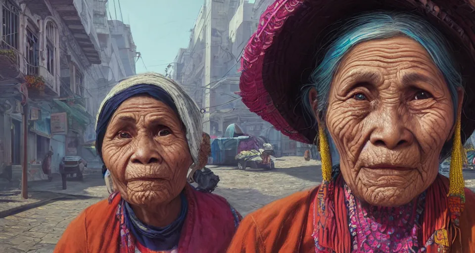 Prompt: highly detailed portrait old woman guatemala vendor in gta v, street market, happy ambience, stephen bliss, unreal engine, fantasy art by greg rutkowski, loish, rhads, ferdinand knab, makoto shinkai and lois van baarle, ilya kuvshinov, rossdraws, tom bagshaw, global illumination, detailed and intricate environment