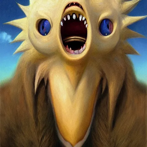 Image similar to aesthetic by christophe vacher, by jean - antoine watteau monster rancher, sonic the hedgehog. a beautiful digital art of a giant head. the head is bald & has a big nose. the eyes are wide open & have a crazy look. the mouth is open & has sharp teeth. the neck is long & thin.