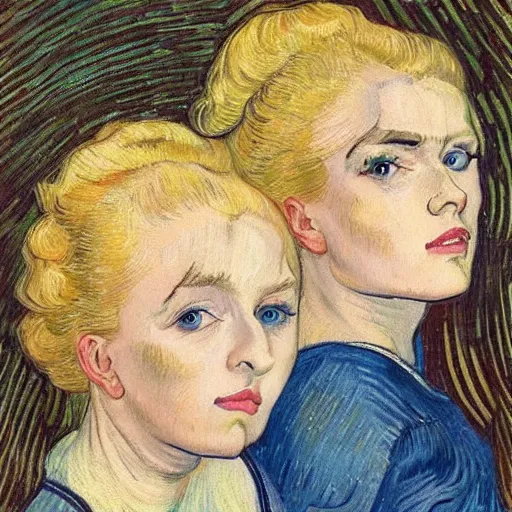 Prompt: beautiful blonde twins by gogh