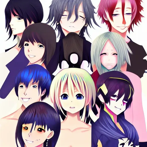 Image similar to there were eight anime people, no more than eight. Less than nine but more than seven, eight eight eight, 2 girls 6 guys digital art