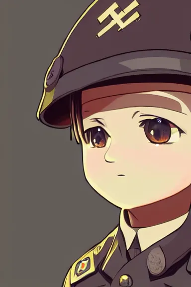 Image similar to beautiful little boy in nazi male uniform. made in abyss art style, sharps focus, cute detailed artwork, anatomically correct, ilya kuvshinov, reflection, perfect composition, wallpaper mobile, digital art, detailed anime soft face, symmetrical face, western comic, illustration, realistic, nazism, smooth, lois van baarle, gold ration, soft details