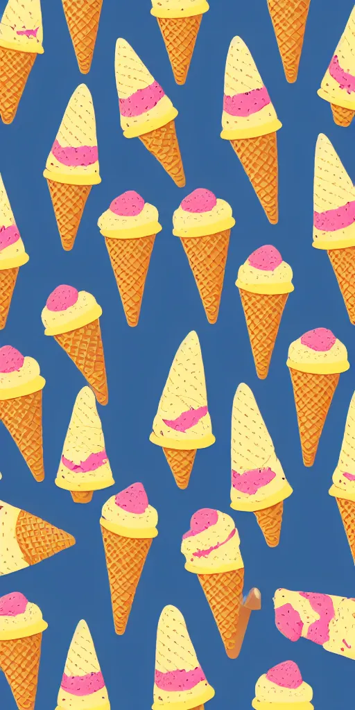 Prompt: seamless pattern of ice cream cones, colourful, symmetrical, repeating