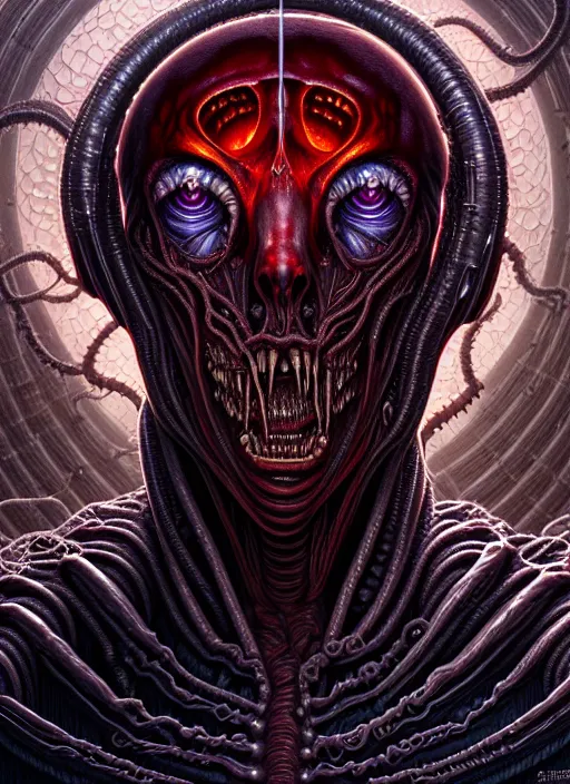 Image similar to symmetry!! portrait of gruesome alien, cosmic horror!! lovecraftian horror, intricate, horror!! highly detailed, digital painting, artstation, giger concept art, smooth, sharp focus, illustration, art by artgerm and greg rutkowski and junji ito, 8 k