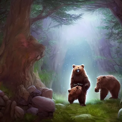 Image similar to druid summoning bears in the forest, d & d inspired, trending on artstation, ultra fine detailed, hyper detailed, hd, concept art, digital painting