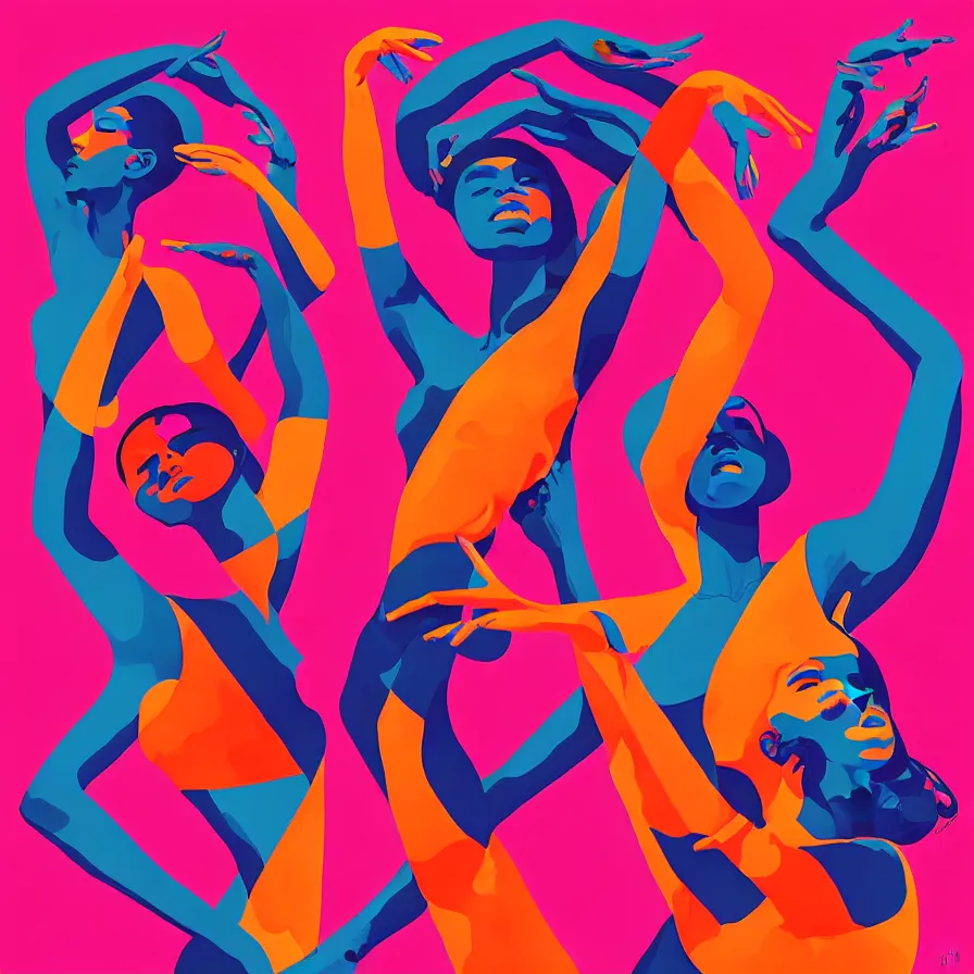 Prompt: album cover design depicting beautiful dancing women, by Jonathan Zawada, and tristan eaton, digital art