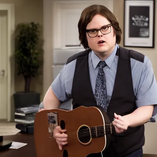 Prompt: dwight schrute pretending to be clark duke