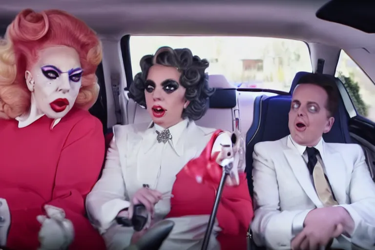 Prompt: lady gaga and judy garland in carpool karaoke, lady gaga, judy garland, red weapon 8 k s 3 5, cooke anamorphic / i lenses, highly detailed, cinematic lighting