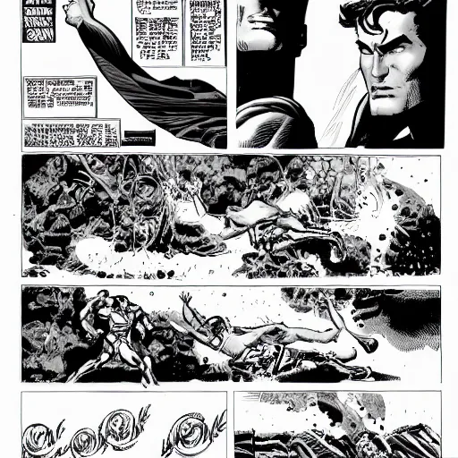 Prompt: superman vs ironman, comic book page, half toned, highly detailed