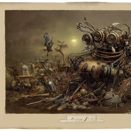 Prompt: Jean-Baptiste Monge, Jean-Baptiste Monge, Jean-Baptiste Monge, Jean-Baptiste Monge, Jean-Baptiste Monge, Jean-Baptiste Monge artwork of a cluttered robot junkyard